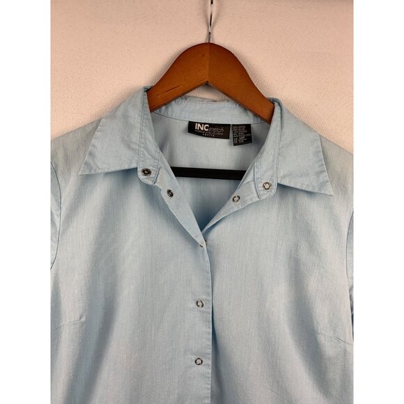 INC Stretch Womens Petite Button-Up Short Sleeve Shirt - Picture 2 of 5